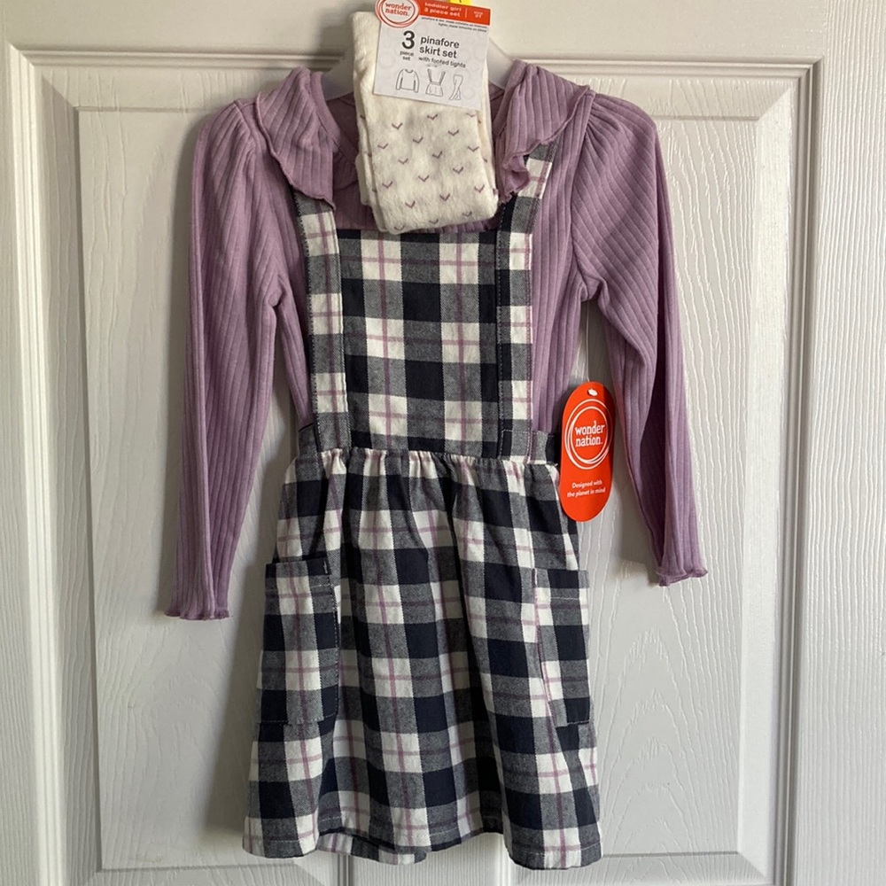 Wonder Nation Lavender & Gray Plaid Outfit Size 3T